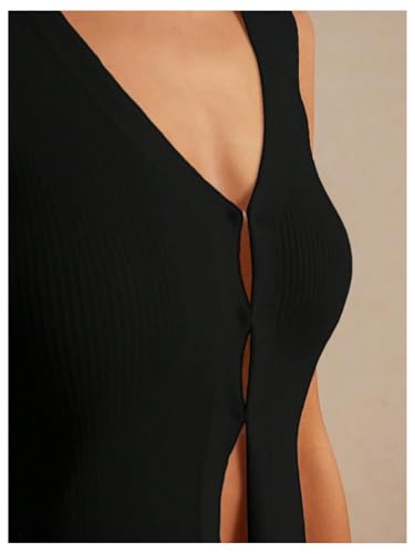 Image of GORGLITTER Women's Knit Top V Neck Sleeveless Button Down Sweater Vest