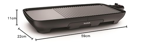 Tefal Tischgrill Malaga, Elektrogrill, regelbarer Thermostat, antihaftbeschichtete Grillplatte, 2/3 Grill, 1/3 Teppanyaki, abnehmbares Kabel, Platte und Abtropfschale spülmaschinenfest, 2000W, TG3918