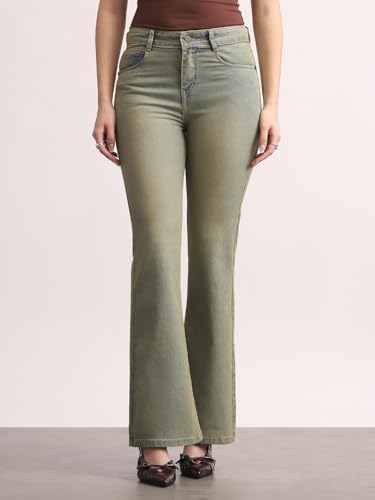 Image of Urbano Fashion Women's Mid Rise Bootcut Washed Jeans Stretchable