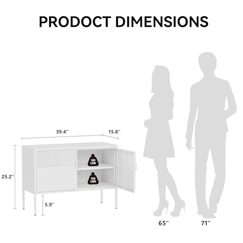Image of COFaR TV Stand for TVs up to 75 Inch, 40''L Media Console with Ventilation Doors, Metal Entertainment Center with Adjustable Shelves & 120Lbs Storage for Living Room & Bedroom, White