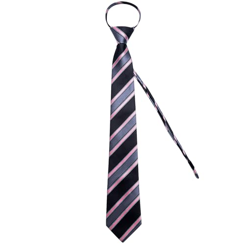 Image of DiBanGu Mens Zipper Ties Silk Adjustable Necktie Pocket Square | Paisley /Striped Pattern,Pre-tied Gift Tie Sets,Jacquard Woven,Pocket Square Cufflinks,Great for Formal & Business Wedding
