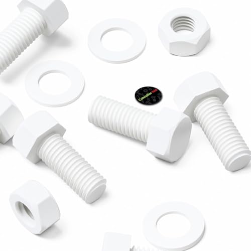 Image of 20x White PP Hex Head M10 x 20 mm Plastic Bolts, Nuts & Washers (25 /64 x 25 /32 in)
