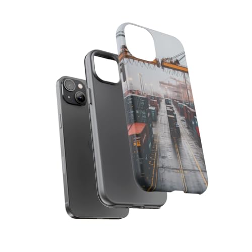 Étui iPhone 14 Plus conteneurs et grues rigide mat antichoc