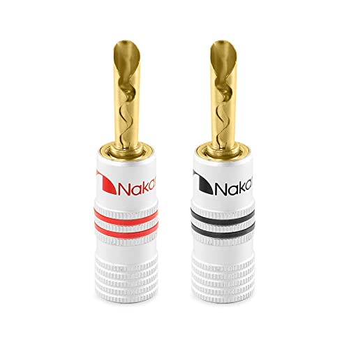 Nakamichi Excel Series 24k Gold Plated BFA Banana Plug 12-18 AWG Gauge Size 4mm for Speakers Amplifier Hi-Fi AV Stereo Home Theatre Audio Wire Cable Screw Connector, 2 Pcs (1-Pair)