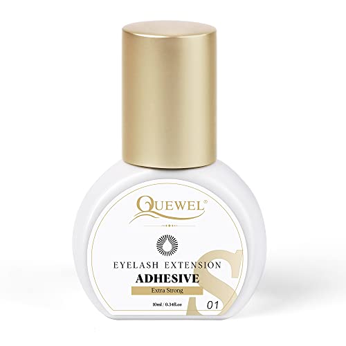 QUEWEL Eyelash Extension Glue 10ml Extra Strong Lash Glue Black Lash Adhesive Powerful Bonding 1-2s Drying Time 7-8 Weeks Retention Lash Glue for Eyelash Extensions Professional Use Only