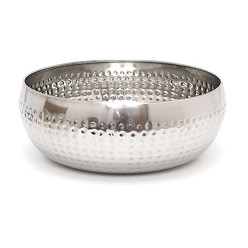 Carousel Home 24cm Stylish Silver Metal Kitchen Fruit Bowl | Round Stainless Steel Display Dish with Hammered Detail | Snack Bowl - Cosy Home Interiors Carousel Home 24cm Stylish Silver Metal Kitchen Fruit Bowl | Round Stainless Steel Display Dish with Hammered Detail | Snack Bowl - Image 4