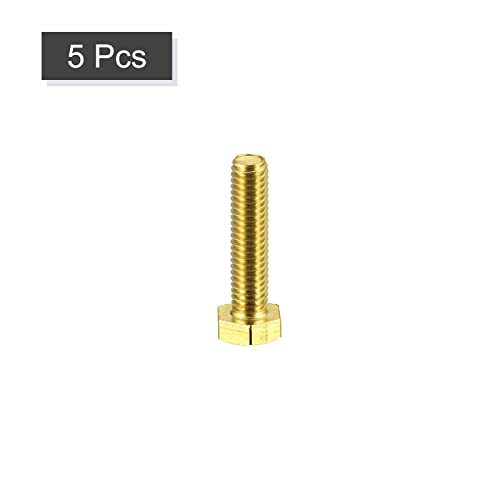 Image of uxcell Brass Hex Bolts, M6x25mm 5pcs Fully Thread Grade 4.8 Solid Brass Hexagon Head Bolt Machine Screws for Machinery