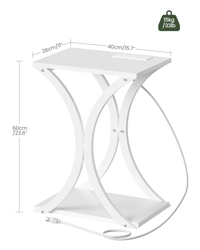 Étagère de rangement avec station de charge CHOEZON table d'appoint blanche 2 niveaux - 3