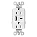 Radiant USB Plugs for Wall Outlet, 15 Amp, Tamper-Resistant and Ultra-Fast USB A and USB C Outlet plug, with standard three-prong, White, Manufactured by Legrand