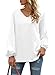 WANGZHI White Blouse for Women Dressy Chiffon Casual V Neck Long Puff Sleeve Top for Party Business 2025 Fall Shirt