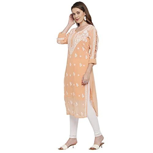 Image of indiankala4u Lucknow Chikankari Hand Embroidered Kurta for Women with Matching Inner, Georgette