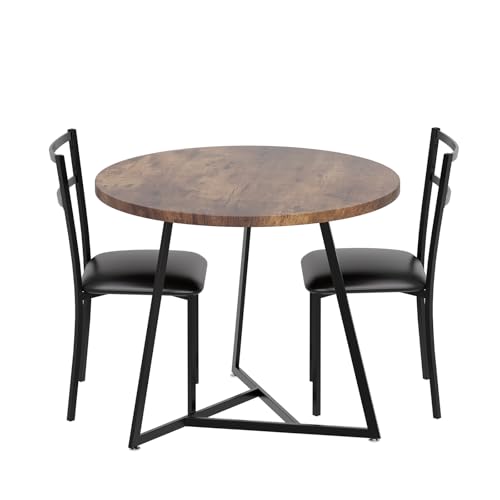 Table salle manger ronde avec chaises 2 personnes,Ensemble Table Cuisine Bois avec Cuir chaises Rembourré,2 Set de tables,Petit Table à Manger avec 2 Chaises...