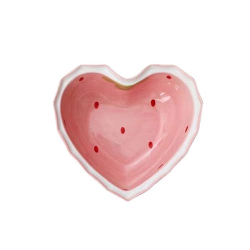 esowemsn 1pc Heart Shaped Ceramic Bowl Strawberry Fruit Dessert Plate 6inch Appetizer Serving Bowl for Soup Snack Dessert Dinner, Pink