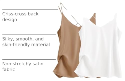 Image of Ekouaer Womens 2-Pack Silk Satin Camisole Tank Top V Neck Sexy Cross Back Spaghetti Strap Cami Sleeveless Lounge Tops S-XXL
