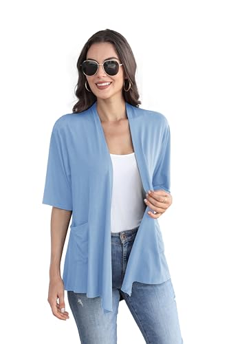 Image of ADANIKI Women 2026 Summer Lightweight Cardigan, Short Sleeve Open Front Casual Trendy Womens Kimono Cover Up with Pocket