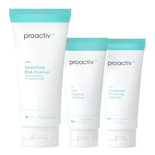 Proactiv+ 3 Step Advanced Skincare Acne Treatment Salicylic Acid Face Wash Benzoyl Peroxide Pore Minimizing Treatment and Salicylic Acid Hydrating Moisturizer - 90 Day Complete Acne Skin Care Kit