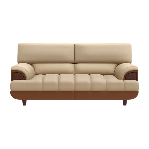 Image of Interio by Godrej Bayflow 2 Seater Synthetic Leather Sofa | 3-Years Warranty, Plywood + Pinewood, Coffee Brown