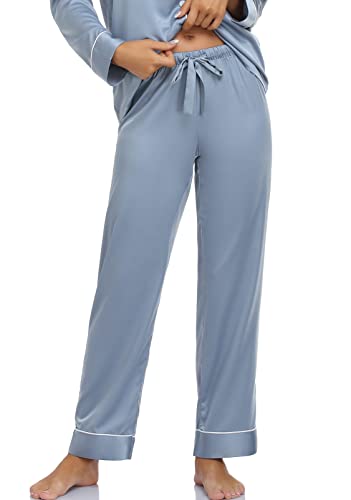 Image of Serenedelicacy Women's Satin Pajama Set Long Sleeve Button Down Sleepwear 2-Piece Silky Pj Set