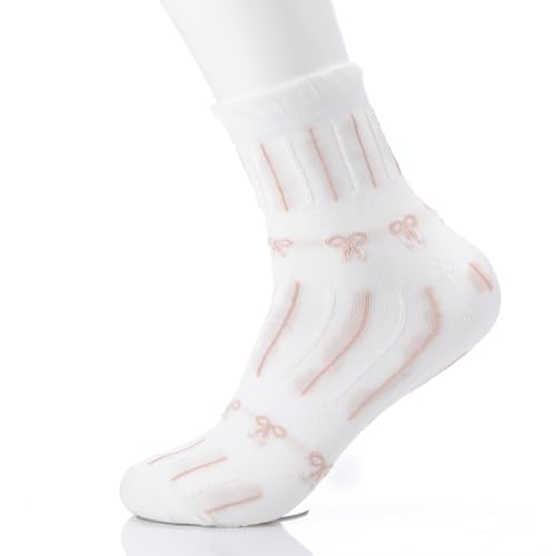 6 Pairs Cute Coquette Bow Crew Socks for Women Lace Ruffles Ankle Casual Sock Edge Spring and Autumn Daily Wear Gift4