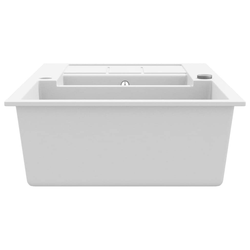 Fregadero de granito doble blanco empotrable con escurridor y residuos, fregadero de cocina de granito resistente a los arañazos con sifón, orificio para grifo, rebosadero, accesorios para