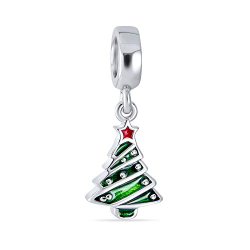 Abalorio de árbol de Navidad de plata esterlina y esmalte fino con estrella para mujer