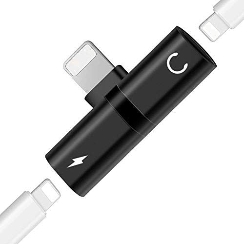 GROUNDMT Headphone Splitter Adapter Compatible with iPhone X Xs max 7 8 Plus, Dual IP Ports Jack Aux Audio & Charging & Calling & Sync Cable Connector Earphone Charger Adapter