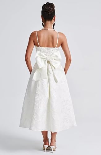 Tea Length Satin Jacquard Prom Dress with Bow A Line Sweetheart Formal Cocktail Party Gowns Bridesmaid Dresses YH662