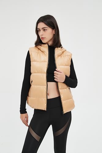 SeekMe Women's Hooded Shiny Insulated Puffer Vest Sleeveless Down Puffer Jacket3