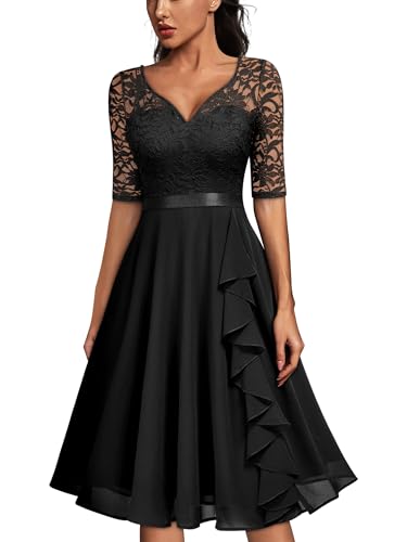 MISSMAY Women's V-Neck Floral Lace Elegant Style Half Sleeve Bridesmaid Party Dress