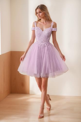 Tulle Homecoming Dresses for Teens Sparkly Short Prom Dresses Cold Shoulder A Line Mini Cocktail Dress3
