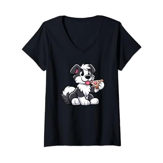 Border Collie Pizza Funny Dog Food V-Neck T-Shirt