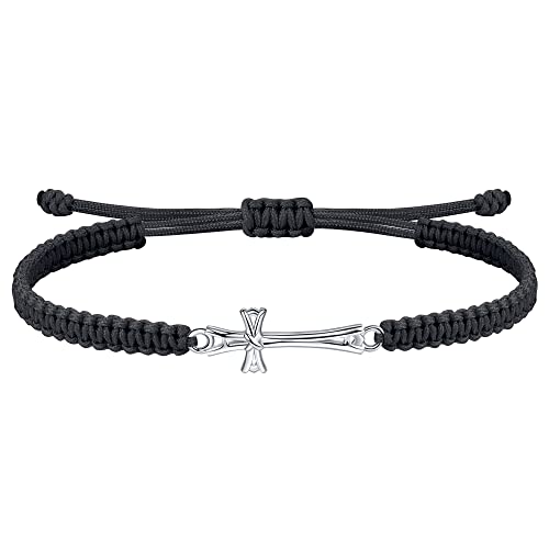 J.Endéar Kreuz Armband Silber 925 Damen Mädchen, Handgefertigtes Filigranes Unisex Kruzifix Armband, Kommunion Christlicher Geist Armband Weihnachten Geburtstag Geschenk, Schwarz Cover