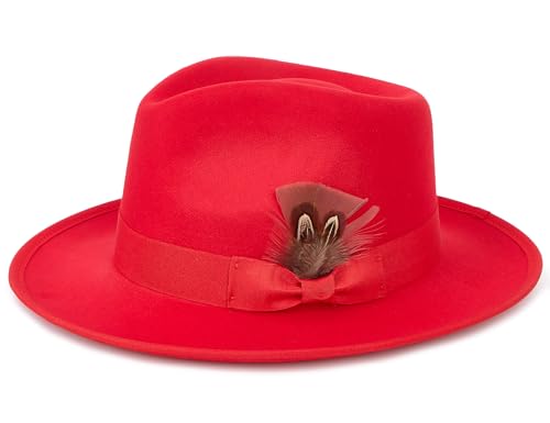 FADACHY Fedora Hats for Men & Women Wide Brim Felt Hat Trilby Panama Dress Hats Red Hat