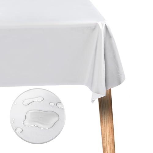 Segus Toalha de mesa plástica, toalha de mesa antimanchas, 140 x 200, toalha de mesa branca mesa retangular, protetor de mesa, toalha de mesa exterior impermeável para jardim, campismo, piquenique