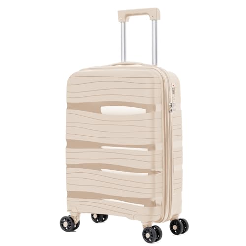 ARTREE Maletas de Viaje Cabina   Trolley Rígida Polipropileno con 4 Ruedas Giratorias y Cierre de Combinación   Maleta Cabina Prácticas y Ligeras 55x40x20cm, 40L (Blanco Roto)