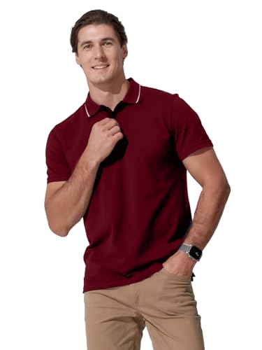Image of LEOTUDE Men's Honeycomb Nylon Regular Fit Plain Polo T-Shirt