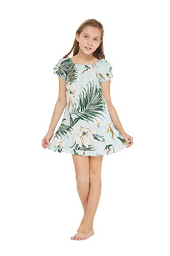 Girl Hawaiian Short Sleeve Simple Muumuu Ruffle Dress in Wispy Cereus