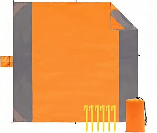 KoovDem Beach Blanket Sandproof Oversized, 80''×80'' Extra Large Mat, Waterproof Foldable Blankets Mat for Beach with 4 Stakes for Travel Camping Nylon 210T(orange)