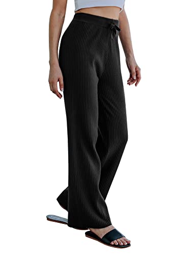 Migcaput Pantalon Femme Chaud Hiver Pantalon Tricoté pour Femme Jogging Fitness Pantalon d'extérieur Bas de Pyjama Femme(Noir, M) Cover