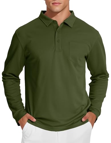 Amazon.com: MAGCOMSEN Mens Polo Shirts with Pocket Long Sleeve