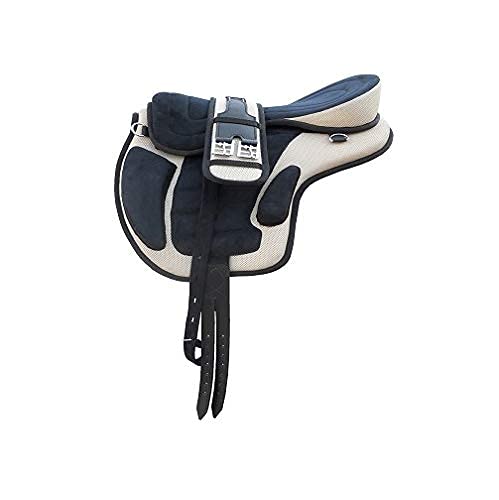 Wonder Wish Freemax Selle souple en cuir de cheval sans arbre Marron 12 à 18 avec sangle assortie, 17