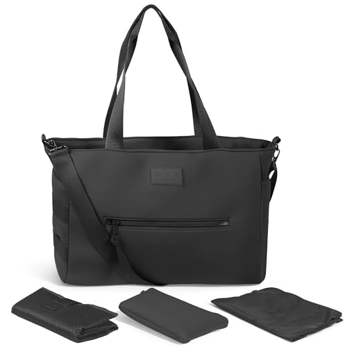 A + S Luxxe Diaper Bag Tote – Stylish, Large-Capacity Baby Bag with Stroller Straps, Insulated Pockets, Changing Mat & Waterproof Design (Black)