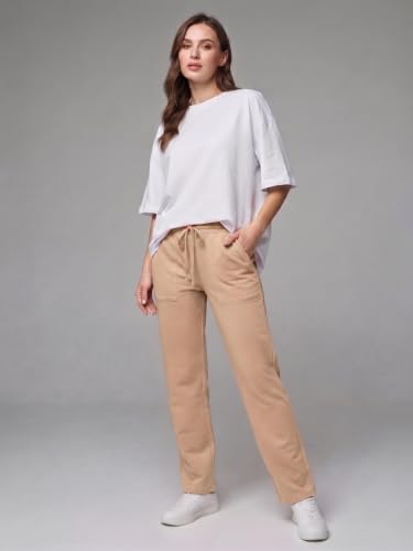 Image of Mehrang Women's Wide-Leg Side Pocket Trouser|Palazzo Pants|High Waist Trousers with Drawstring|Lightweight Casual & Travel Wear|Women Trousers Pants | Trousers Flared Korean Style
