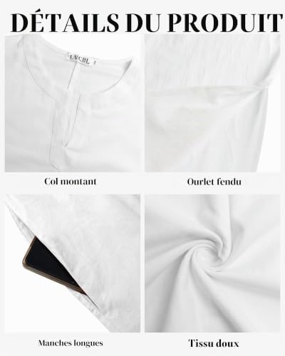 LVCBL Caftan pour homme à manches longues Caftan pour homme long Thobe avec poches Coupe universelle M-3XL, Blanc., M – vue 5