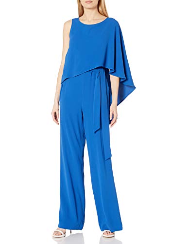 HALSTON Women's Flowy Draped Jumpsuit, Cobalt, 12