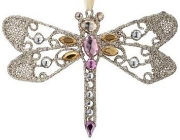 OnHoliday Wire Sparkle Jewel - Adorno colgante para árbol de Navidad con libélula de color rosa y dorado