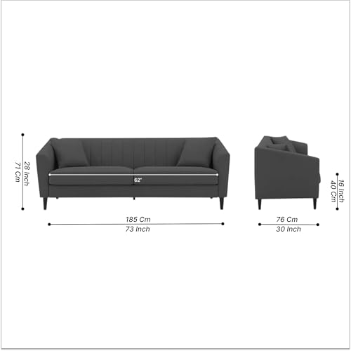 Image of Avion Natalia 3+2 Seater Sofa Set with Ottoman for Living Room Dark Grey | Modern 6 Person Sofas Furniture | Fabric Sofa Set 6 Seater Couch for Guests Room Festival Gifts