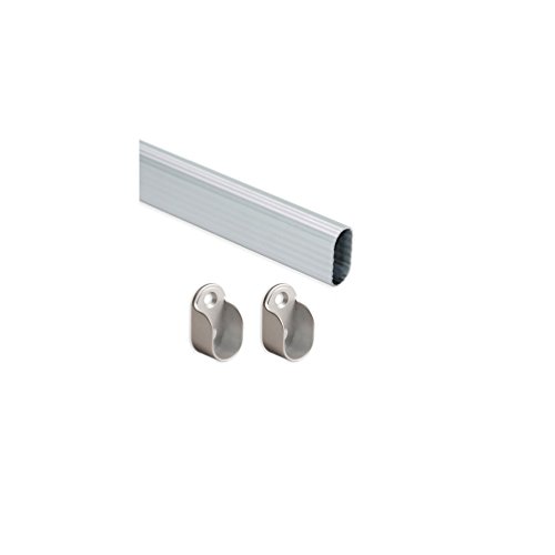 EMUCA 7065462 Kit de Barre de penderie ovale 950mm et Supports, anodisé Mat, Lot de 2