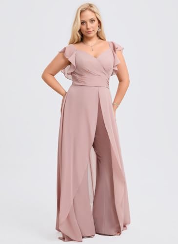 Women's One Piece Jumpsuit Short Puffy Sleeves Bridesmaid Pant Suits for Wedding Elegant V Neck Evening Outfit4
