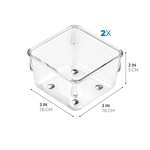 Image of InterDesign Linus Kitchen Drawer Organizer for Utensils, Tools, Gadgets - Set of 2, 3 inch x 3 inch x 2 inch, Clear | Storage Container, For Vanity, Bathroom, Kitchen Drawers